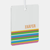 Preppy Kleurrijke Strepen NAAM Modern Fun Hip Metalen Ornament (Voorkant Rechts)