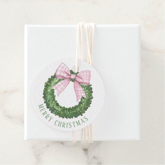 Preppy Krans met Pink Gingham Bow Bedankjes Labels (In situ)