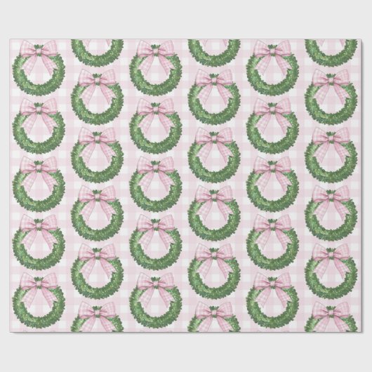 Preppy Krans met Pink Gingham Bow Cadeaupapier (Vlak)