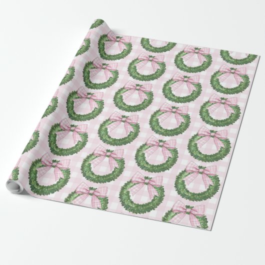 Preppy Krans met Pink Gingham Bow Cadeaupapier (Uitgerold)