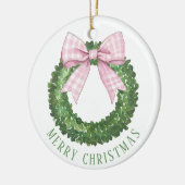 Preppy Krans met Pink Gingham Bow Keramisch Ornament (Links)