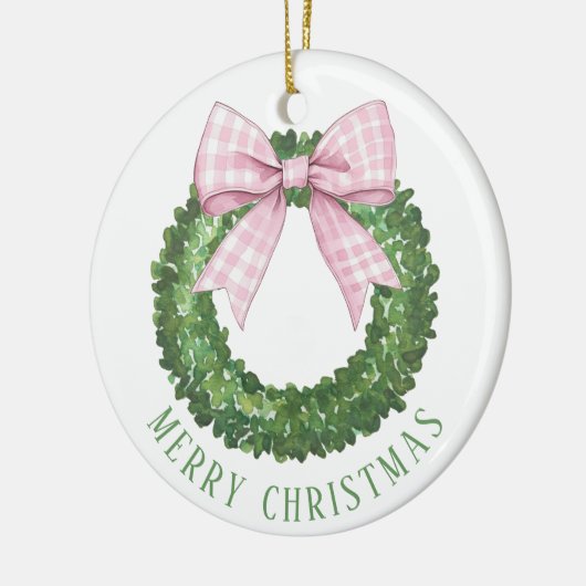 Preppy Krans met Pink Gingham Bow Keramisch Ornament (Links)