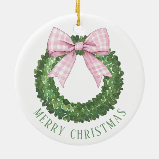 Preppy Krans met Pink Gingham Bow Keramisch Ornament (Achterkant)