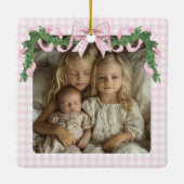 Preppy Krans met Pink Gingham Bow Keramisch Ornament (Achterkant)