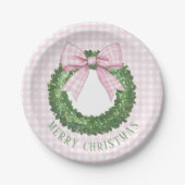Preppy Krans met Pink Gingham Bow Papieren Bordje (Voorkant)