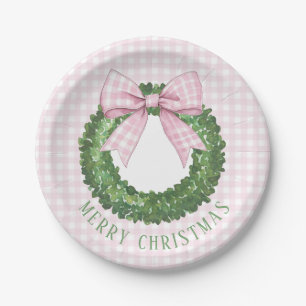 Preppy Krans met Pink Gingham Bow Papieren Bordje