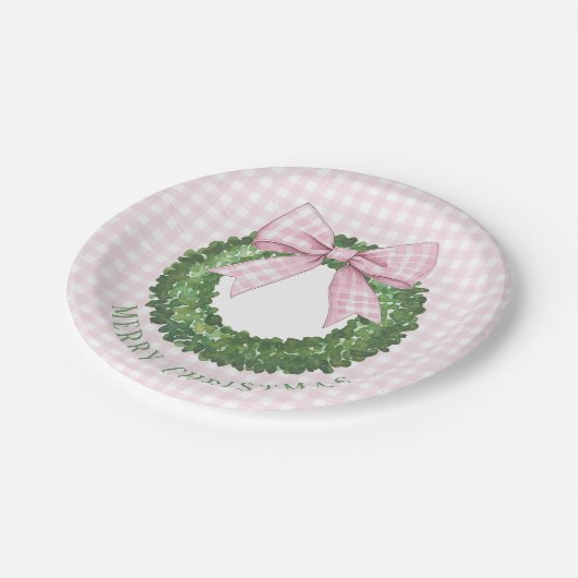 Preppy Krans met Pink Gingham Bow Papieren Bordje (Gekanteld)