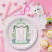 Preppy Krans met Pink Gingham Bow Papieren Bordje (Feest)