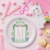 Preppy Krans met Pink Gingham Bow Papieren Bordje (Feest)