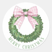 Preppy Krans met Pink Gingham Bow Ronde Sticker (Voorkant)