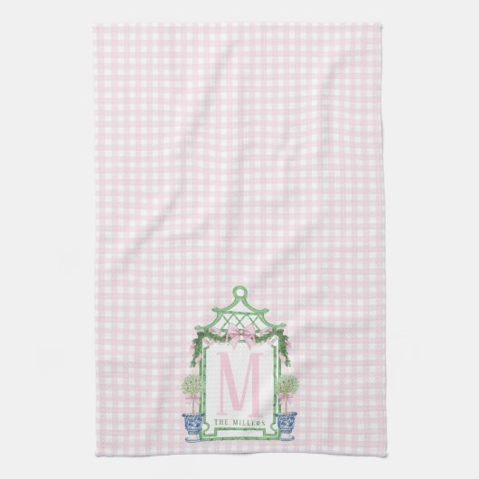 Preppy Krans met Pink Gingham Bow Theedoek (Verticaal)