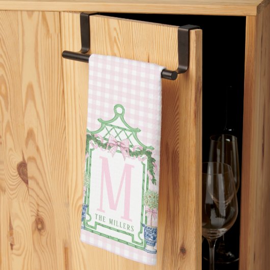 Preppy Krans met Pink Gingham Bow Theedoek (Derde Gevouwen)