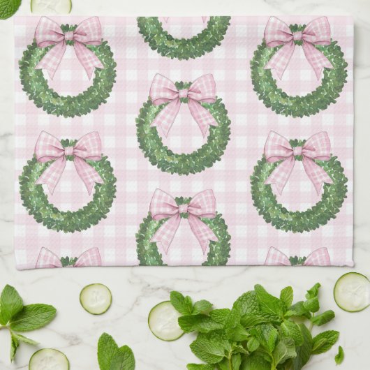 Preppy Krans met Pink Gingham Bow Theedoek (Gevouwen)