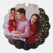 Preppy krans strikken kerst foto Ornament Kaart (Achterkant)