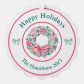 Preppy krans strikken kerst foto Ornament Kaart (Voorkant)