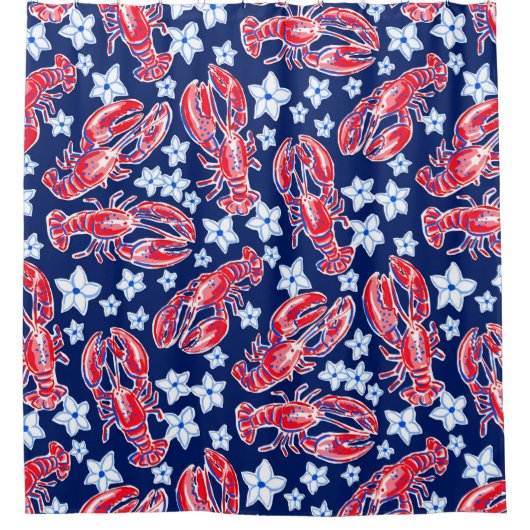 Preppy Kreeft Bloem Rode Marine Patroon Douchegordijn (Voorkant)