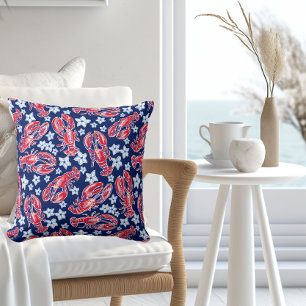 Preppy Kreeft Bloem Rood Marine Patroon  Kussen