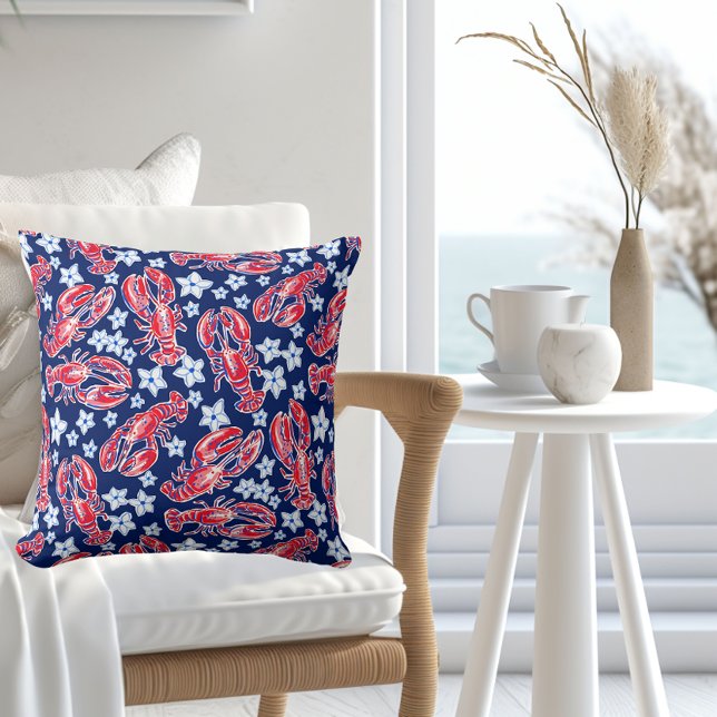 Preppy Kreeft Bloem Rood Marine Patroon  Kussen (Creator heeft geüpload)