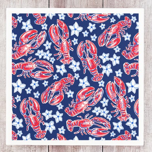 Preppy Kreeft Bloem Rood Marineblauw Patroon Servet