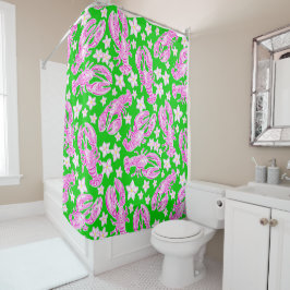 Preppy Kreeft Bloem Roze Groen Patroon Douchegordijn
