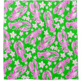 Preppy Kreeft Bloem Roze Groen Patroon Douchegordijn (Voorkant)