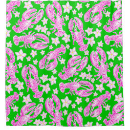 Preppy Kreeft Bloem Roze Groen Patroon Douchegordijn