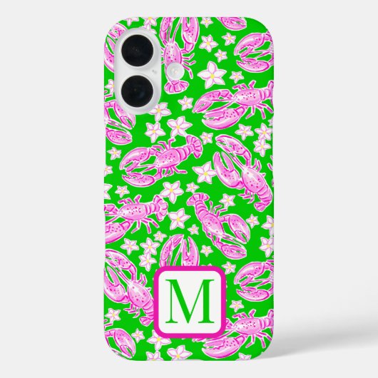 Preppy Kreeft Bloem Roze Groen Patroon Monogram Case-Mate iPhone Case (Achterkant)