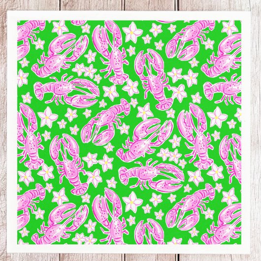 Preppy Kreeft Bloem Roze Groen Patroon Servet