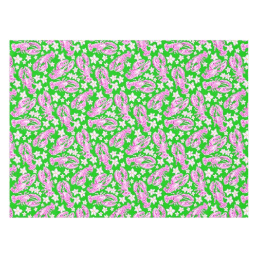 Preppy Kreeft Bloem Roze Groen Patroon Tafelkleed (Voorkant (Horizontaal))