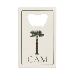 Preppy Kust Palmboom Monogram Creditkaart Flessenopener