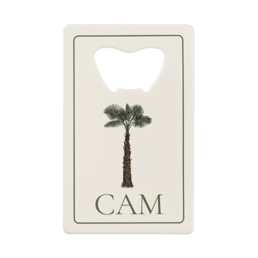 Preppy Kust Palmboom Monogram Creditkaart Flessenopener (Voorkant)