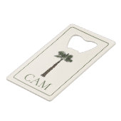 Preppy Kust Palmboom Monogram Creditkaart Flessenopener (Voorkant Gekanteld)