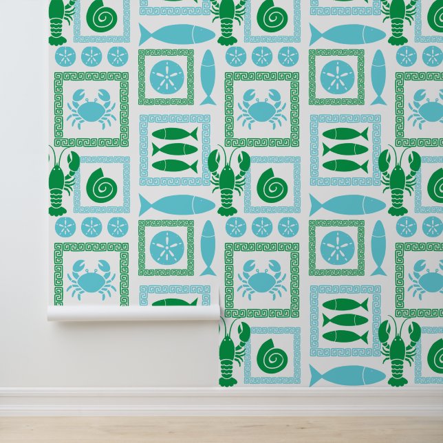 Preppy Kust Patchwork Groen & Turquoise Behang (Applicatie)