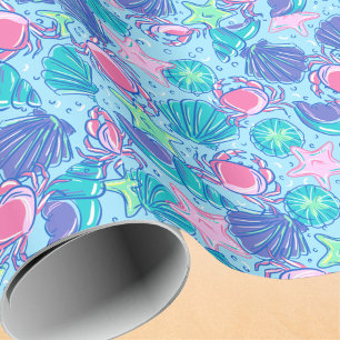 Preppy Kust Zeeschelp Kwallen Roze Krab Cadeaupapier