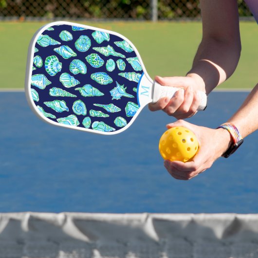 Preppy Kust Zeeschelp Monogram Navy Pickleball Paddle (Insitu)
