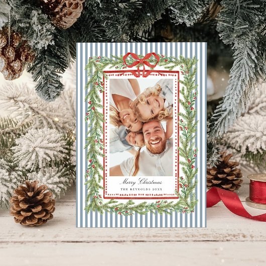 Preppy Kustboog Familie Foto Kerstvakantie Feestdagenkaart