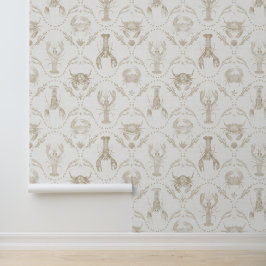 Preppy Kustkreeften en Krabben in Zandig Beige Behang