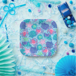 Preppy Kuststrand Shell Krab Papieren Bordje