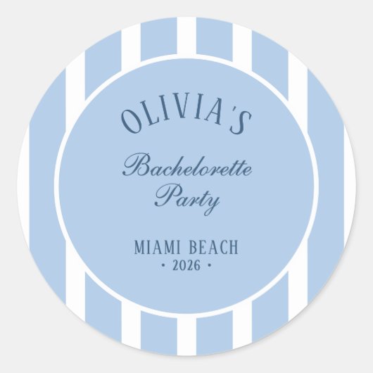 Preppy Kuststreep Bachelorette Feest Ronde Sticker (Voorkant)