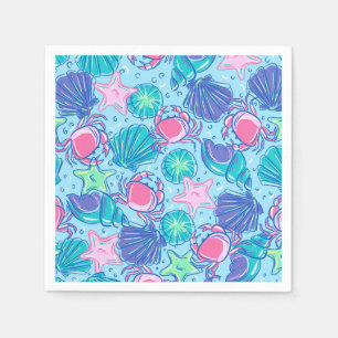 Preppy kwal schalen roze krab kust servetten