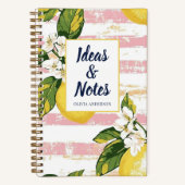 Preppy Lemon Blossom Floral Pink Striped Notitieboek (Voorkant)