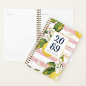 Preppy Lemon Blossom Floral Pink Striped Planner (Display)