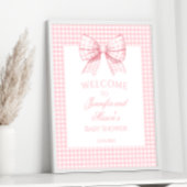 Preppy Lichte Roze Gingham Bow Baby Meisje Douche Poster
