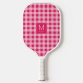 Preppy Lichtroze Gingham Monogram Opgesteld Est Pickleball Paddle (Voorkant)