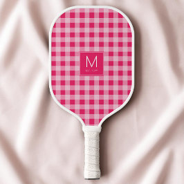 Preppy Lichtroze Gingham Monogram Opgesteld Est Pickleball Paddle