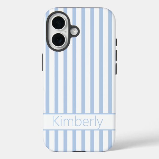 Preppy Light Blue Striped with Name  Case-Mate iPhone Case (Achterkant)
