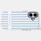 Preppy Light Blue Striped with Name  Case-Mate iPhone Case (Achterkant (horizontaal))