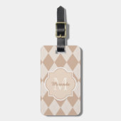 Preppy Light Brown Argyle Girly Monogram en naam Bagagelabel (Voorkant verticaal)