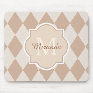 Preppy Light Brown Argyle Girly Monogram en naam Muismat