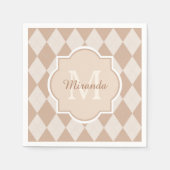 Preppy Light Brown Argyle Girly Monogram en naam Servet (Voorkant)